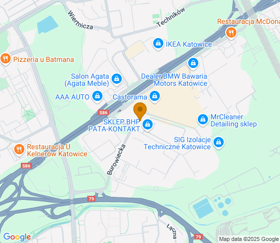 Mapa dojazdu do warsztatu samochodowego w miejscowości Katowice