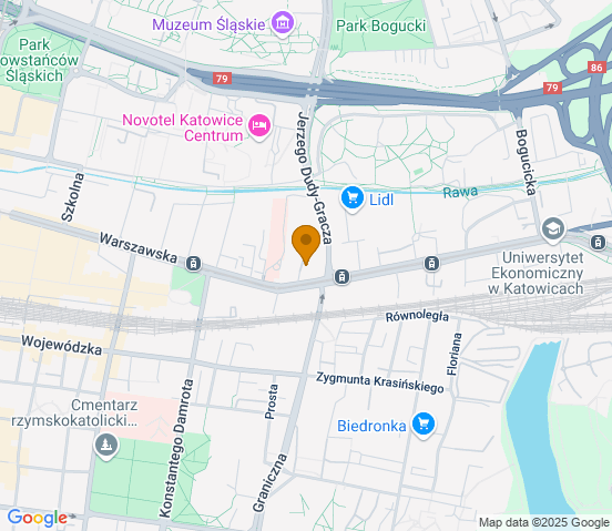 Mapa dojazdu do warsztatu samochodowego w miejscowości Katowice