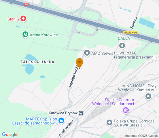 Mapa dojazdu do warsztatu samochodowego w miejscowości Katowice