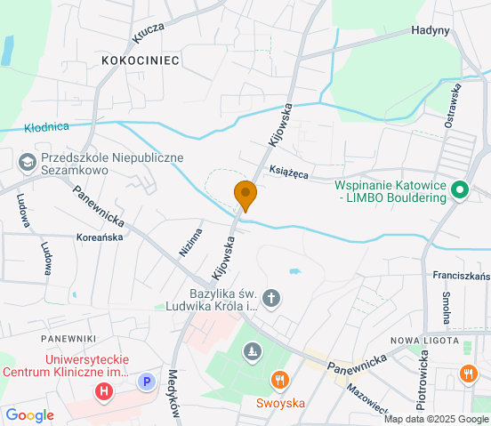 Mapa dojazdu do warsztatu samochodowego w miejscowości Katowice
