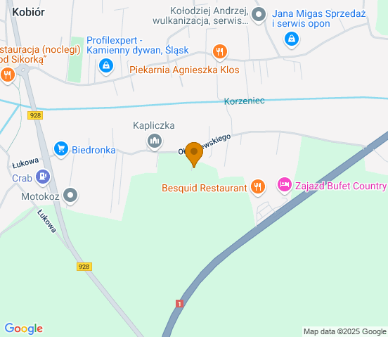 Mapa dojazdu do warsztatu samochodowego w miejscowości Kobiór