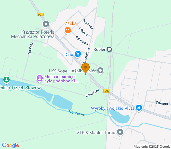 Mapa dojazdu do warsztatu samochodowego w miejscowości Kobiór