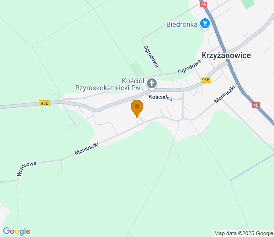 Mapa dojazdu do warsztatu samochodowego w miejscowości Krzyżanowice