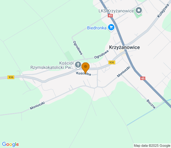 Mapa dojazdu do warsztatu samochodowego w miejscowości Krzyżanowice