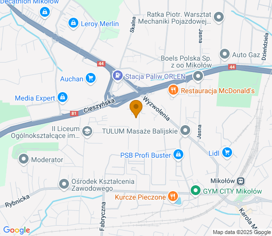 Mapa dojazdu do warsztatu samochodowego w miejscowości Mikołów