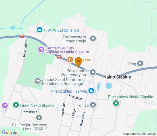 Mapa dojazdu do warsztatu samochodowego w miejscowości Nakło Śląskie