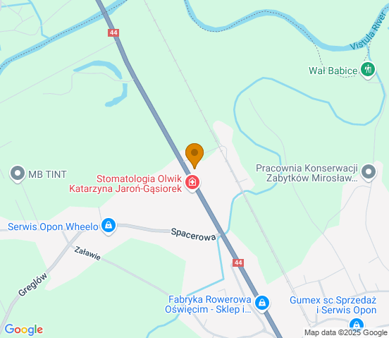 Mapa dojazdu do warsztatu samochodowego w miejscowości Oświęcim-Babice