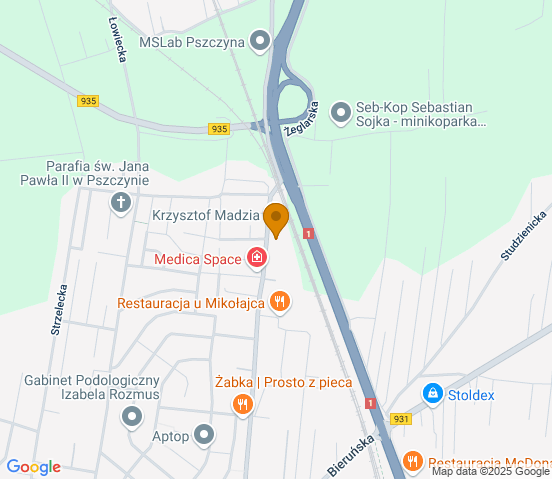 Mapa dojazdu do warsztatu samochodowego w miejscowości Pszczyna