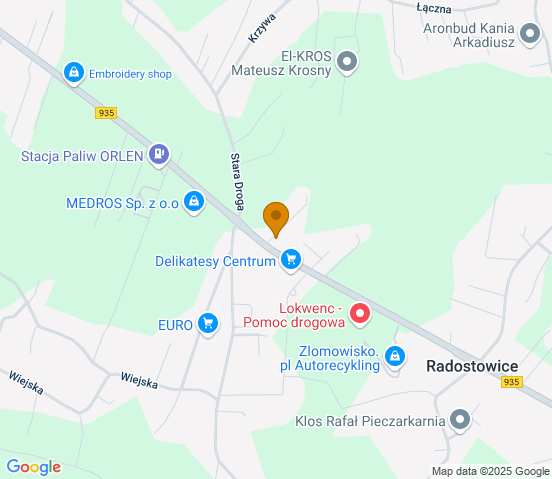 Mapa dojazdu do warsztatu samochodowego w miejscowości Radostowice