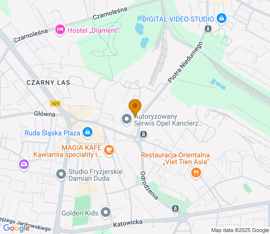 Mapa dojazdu do warsztatu samochodowego w miejscowości Ruda Śląska