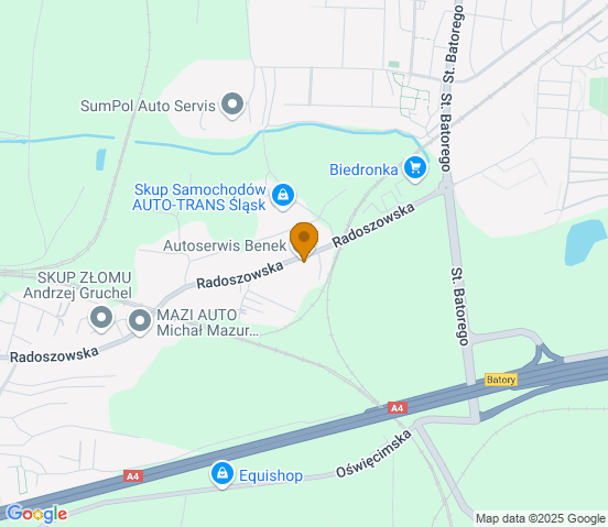 Mapa dojazdu do warsztatu samochodowego w miejscowości Ruda Śląska