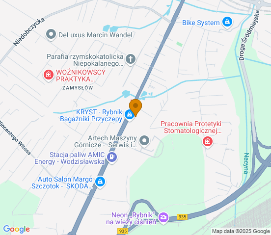 Mapa dojazdu do warsztatu samochodowego w miejscowości Rybnik