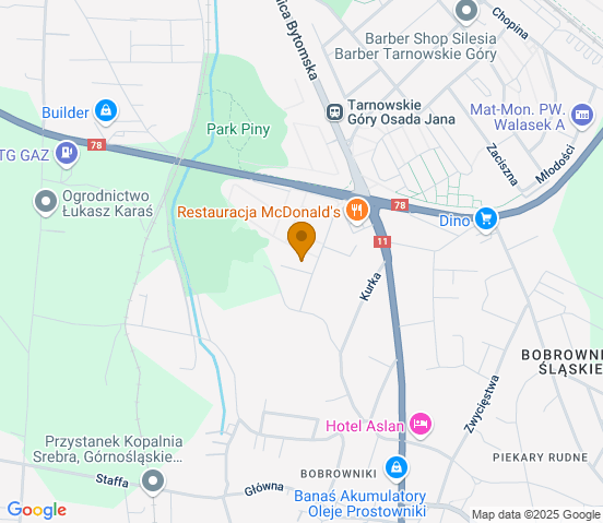 Mapa dojazdu do warsztatu samochodowego w miejscowości Tarnowskie Góry
