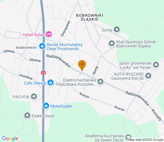 Mapa dojazdu do warsztatu samochodowego w miejscowości Tarnowskie Góry