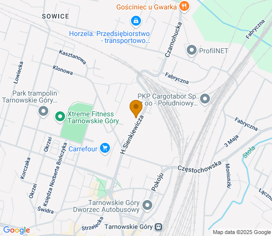 Mapa dojazdu do warsztatu samochodowego w miejscowości Tarnowskie Góry