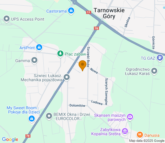 Mapa dojazdu do warsztatu samochodowego w miejscowości Tarnowskie Góry