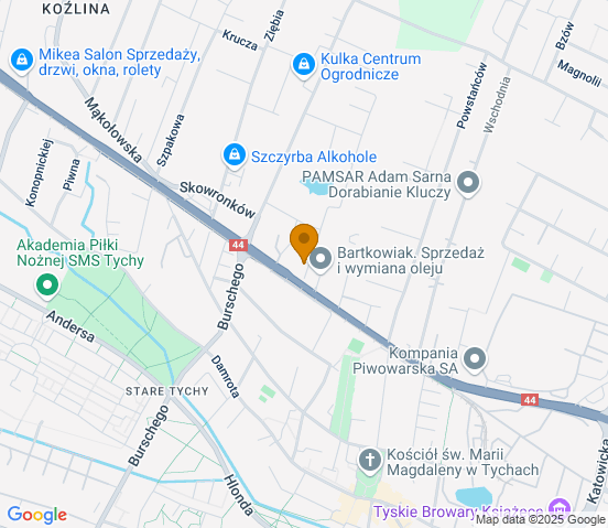 Mapa dojazdu do warsztatu samochodowego w miejscowości Tychy