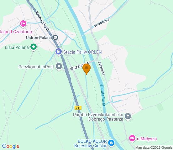 Mapa dojazdu do warsztatu samochodowego w miejscowości Ustroń