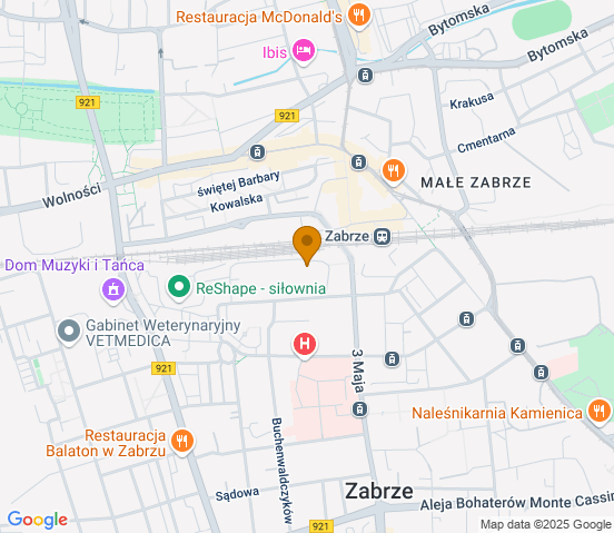 Mapa dojazdu do warsztatu samochodowego w miejscowości Zabrze