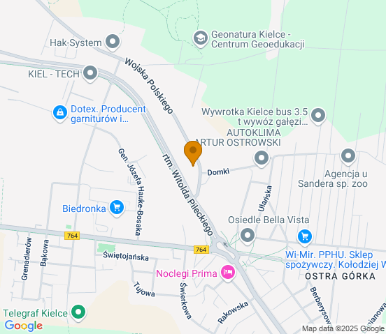 Mapa dojazdu do warsztatu samochodowego w miejscowości Kielce