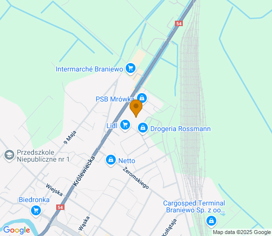 Mapa dojazdu do warsztatu samochodowego w miejscowości Braniewo