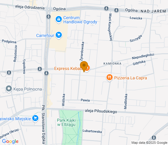 Mapa dojazdu do warsztatu samochodowego w miejscowości Elbląg