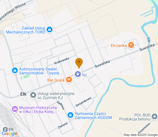 Mapa dojazdu do warsztatu samochodowego w miejscowości Ełk