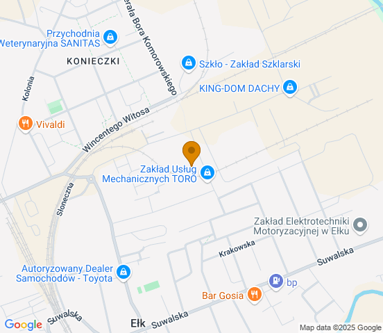 Mapa dojazdu do warsztatu samochodowego w miejscowości Ełk