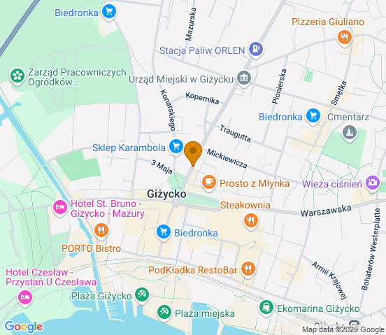 Mapa dojazdu do warsztatu samochodowego w miejscowości Giżycko