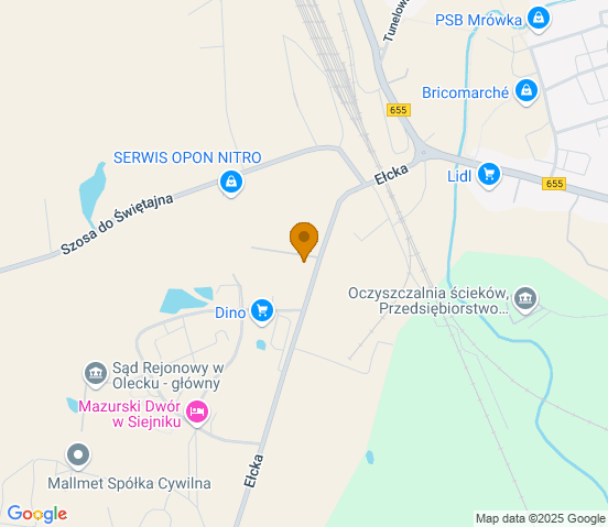 Mapa dojazdu do warsztatu samochodowego w miejscowości Olecko