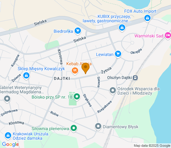 Mapa dojazdu do warsztatu samochodowego w miejscowości Olsztyn
