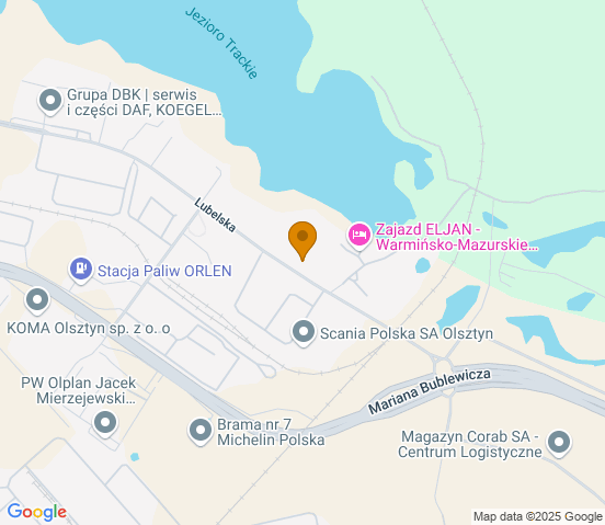 Mapa dojazdu do warsztatu samochodowego w miejscowości Olsztyn