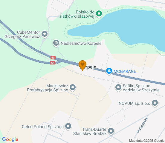 Mapa dojazdu do warsztatu samochodowego w miejscowości Szczytno