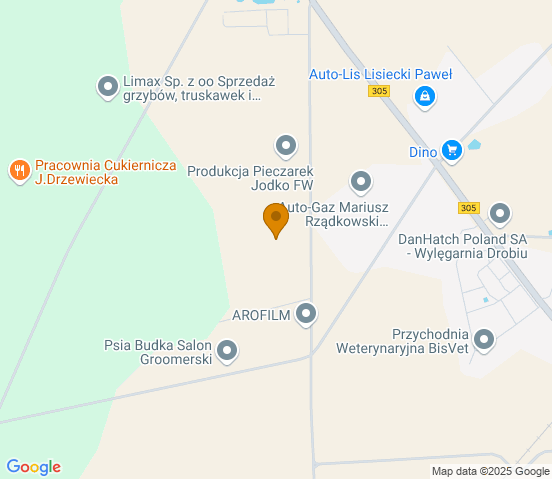 Mapa dojazdu do warsztatu samochodowego w miejscowości Adamowo
