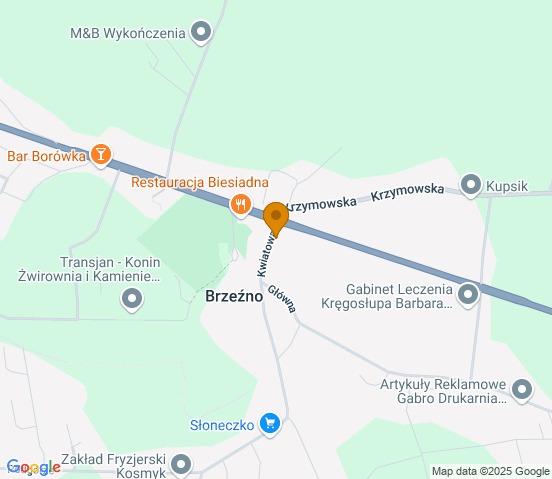 Mapa dojazdu do warsztatu samochodowego w miejscowości Brzeźno