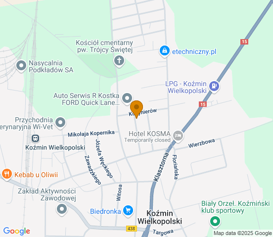 Mapa dojazdu do warsztatu samochodowego w miejscowości Koźmin Wielkopolski
