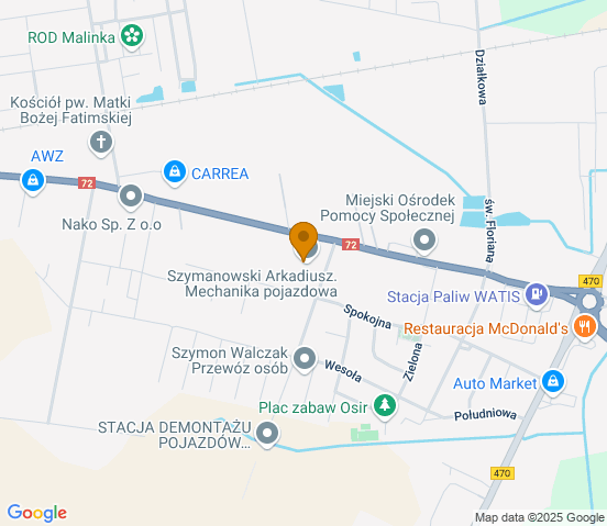 Mapa dojazdu do warsztatu samochodowego w miejscowości Turek