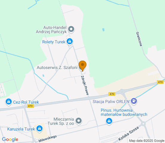 Mapa dojazdu do warsztatu samochodowego w miejscowości Turek
