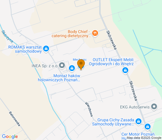 Mapa dojazdu do warsztatu samochodowego w miejscowości Wysogotowo