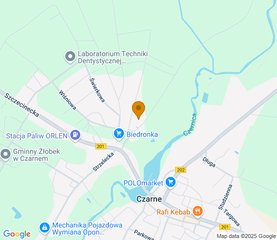Mapa dojazdu do warsztatu samochodowego w miejscowości Czarne